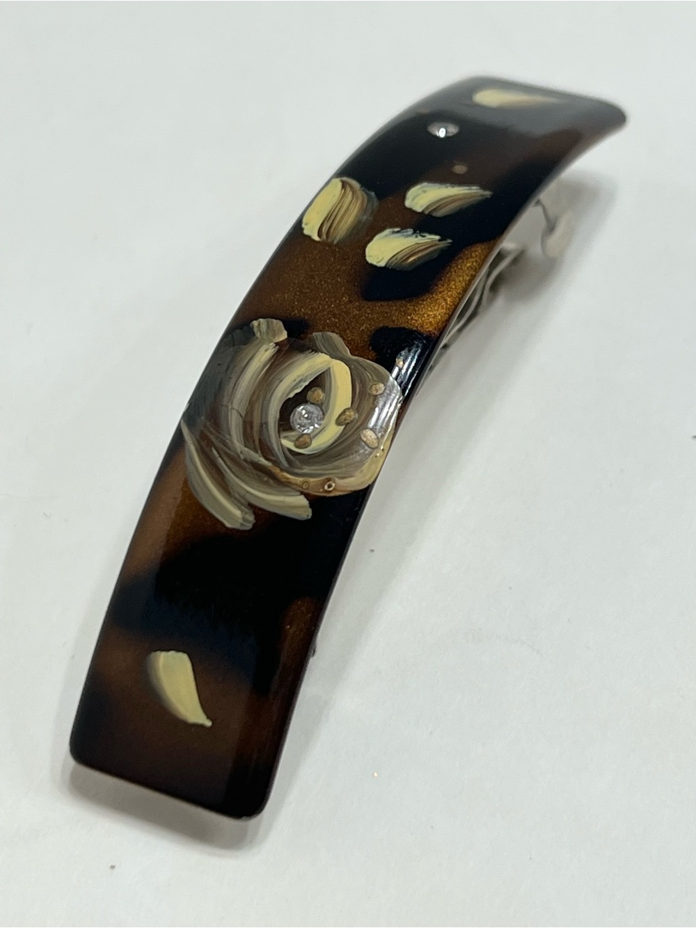 Hand-Painted Brown Floral Hair Barrette - Picture 3 of 3